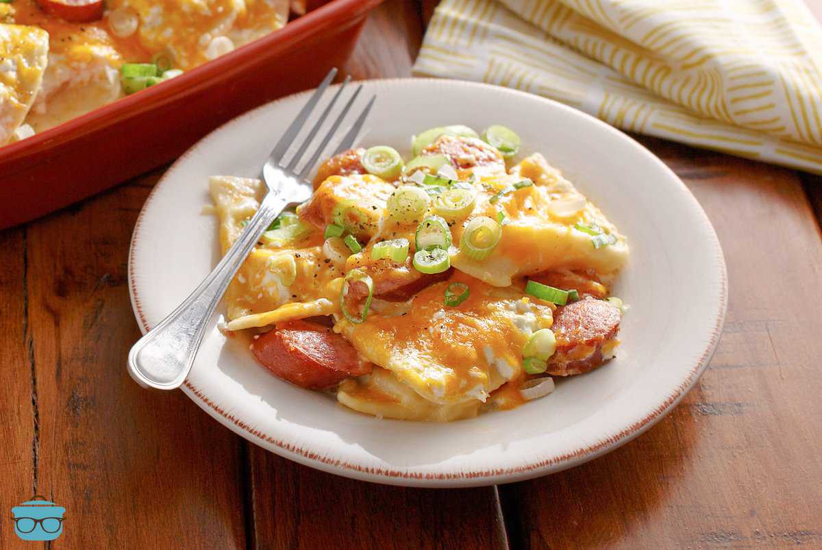 Slow Cooker Pierogi Bake served on a plate
