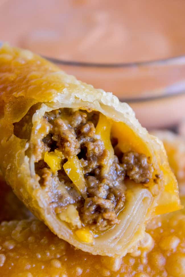 Cheeseburger Egg Rolls close up
