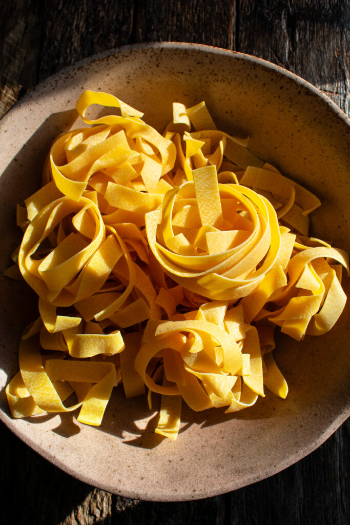 Pappardelle pasta and ingredients