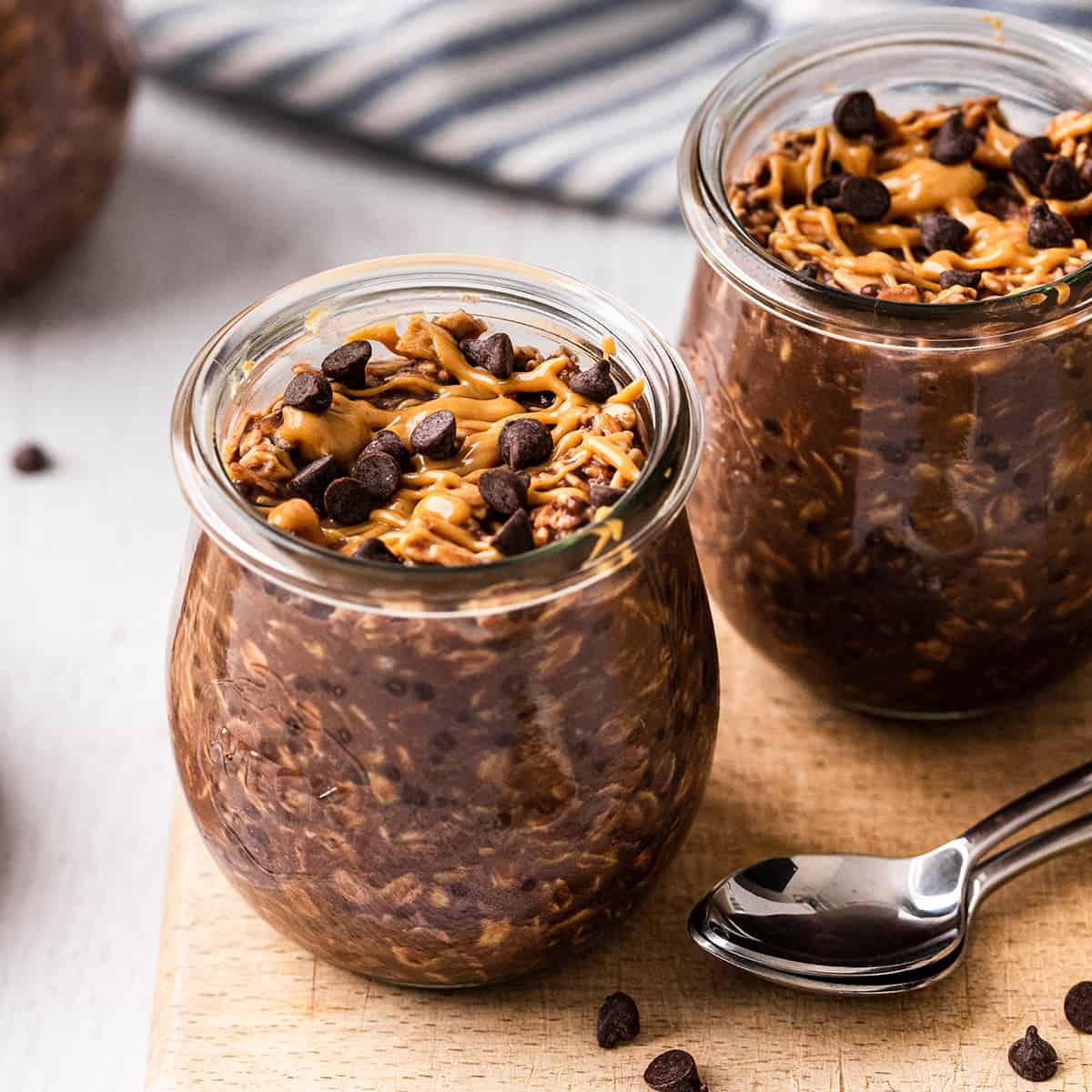 Chocolate Peanut Butter Overnight Oats in a jar