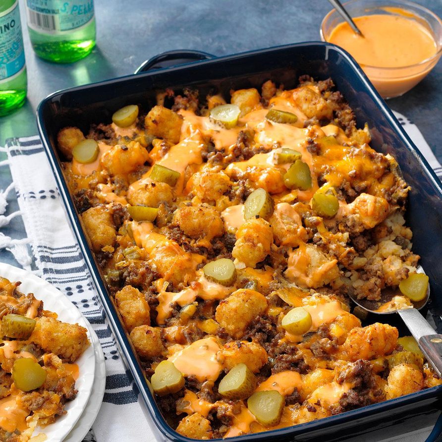 Cheeseburger Tater Tot Casserole cooking process