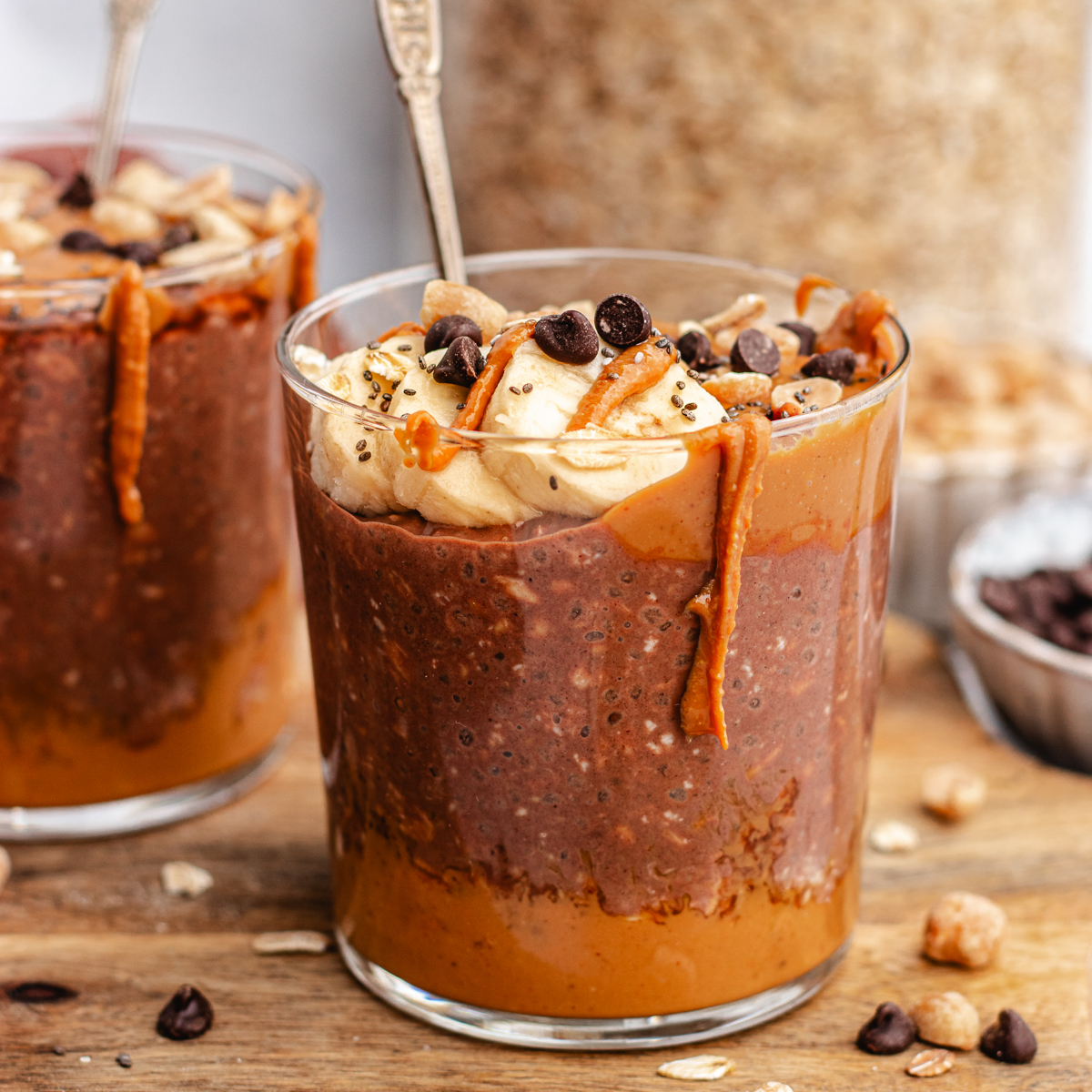 Chocolate Peanut Butter Overnight Oats served