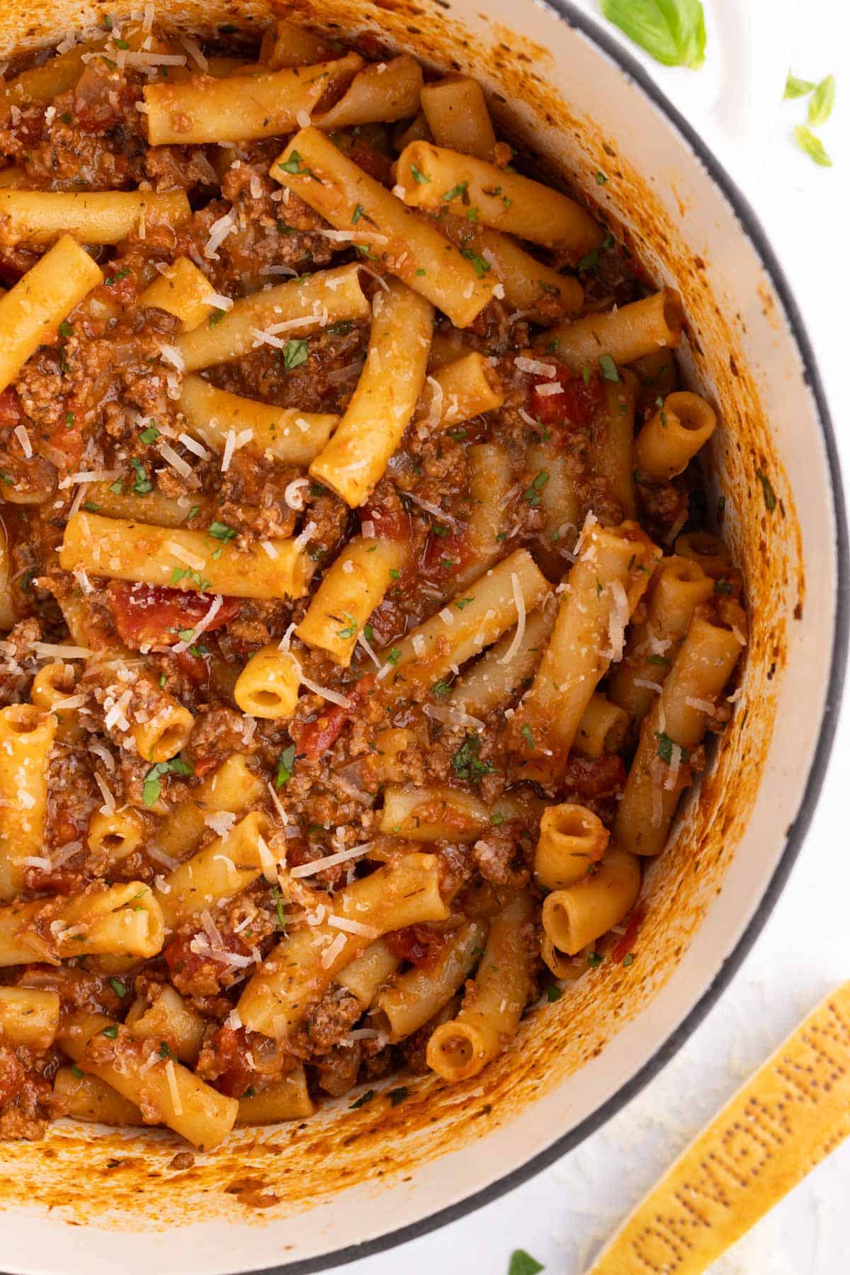 Stovetop Creamy Ground Beef Pasta close up