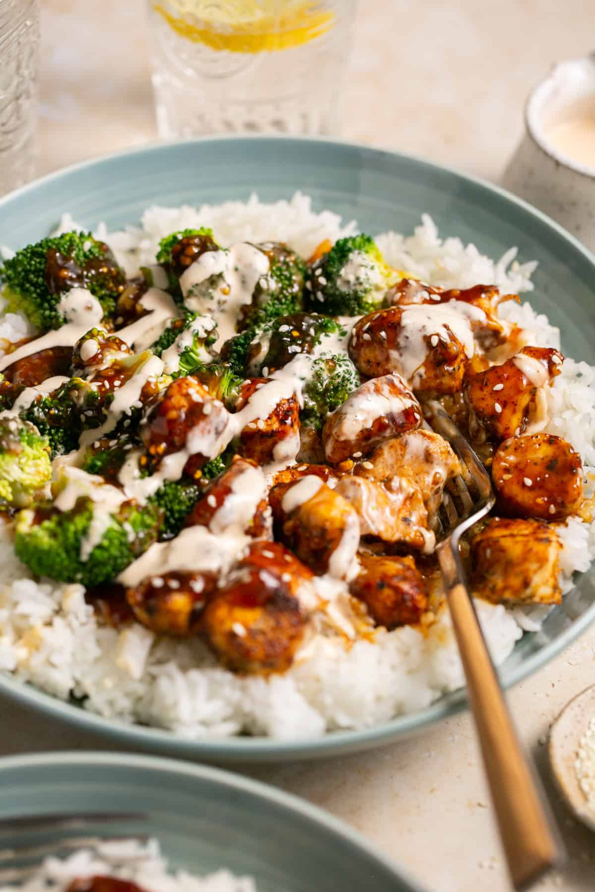Sticky Chicken Rice Bowl with broccoli