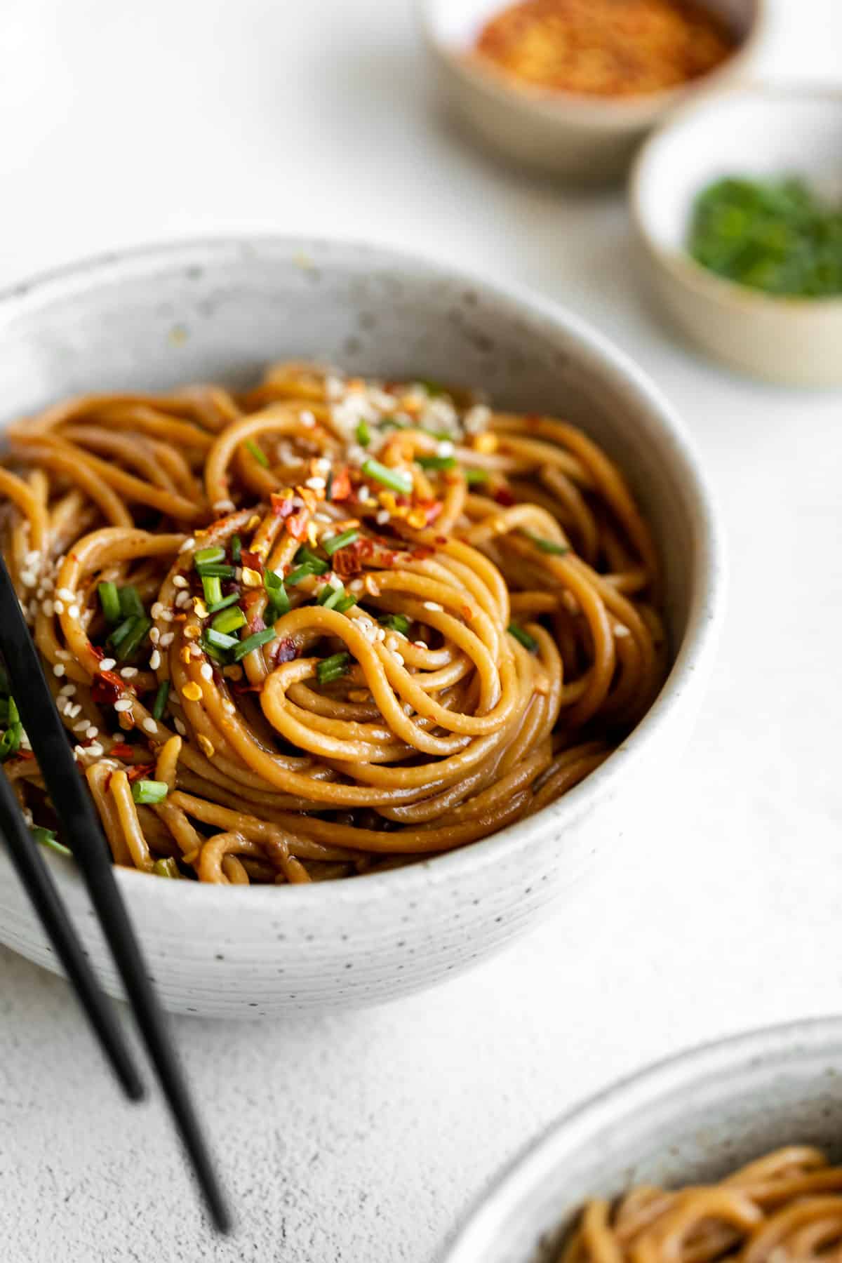 Garlic Sesame Noodles in a bowl