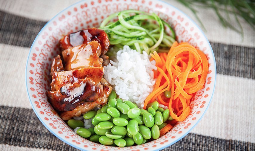 Sticky Chicken Rice Bowl close up