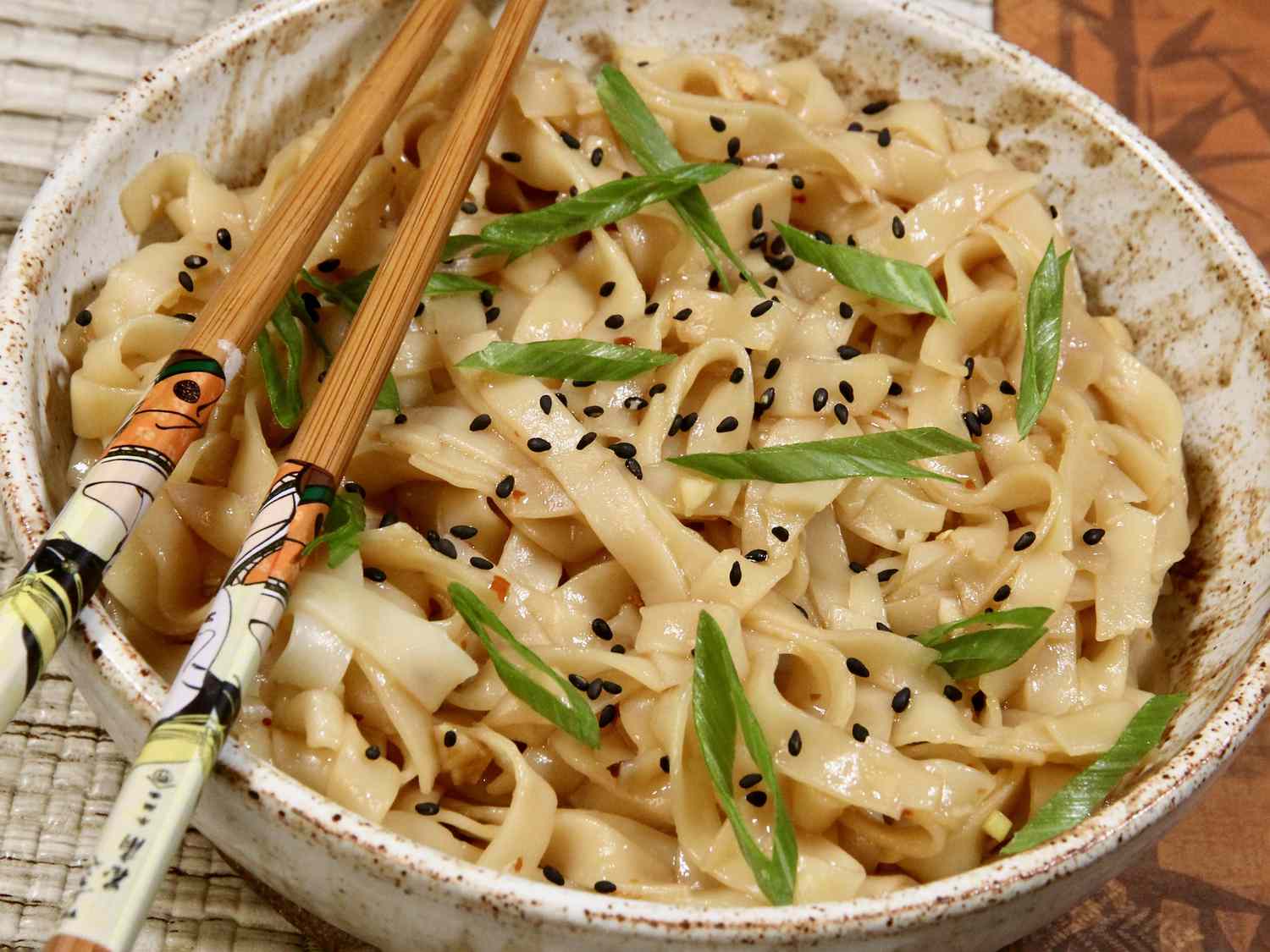 Garlic Sesame Noodles served with chopsticks