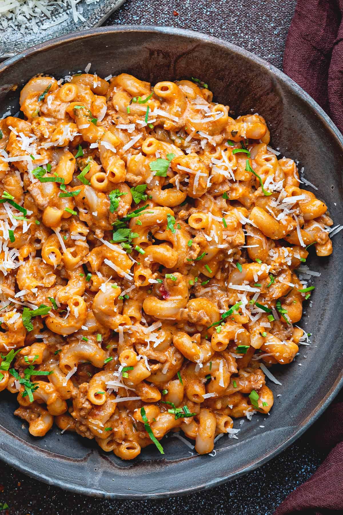 Stovetop Creamy Ground Beef Pasta presentation