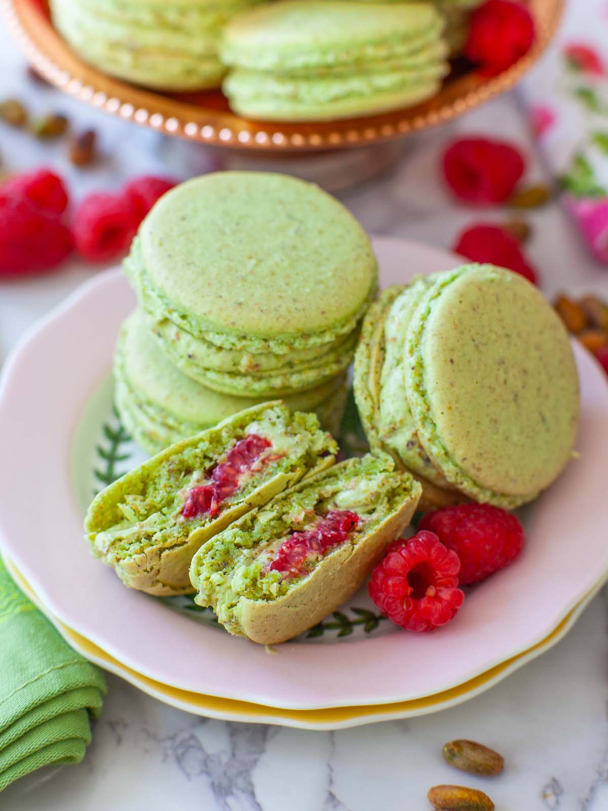 Luxurious Raspberry Pistachio Macarons