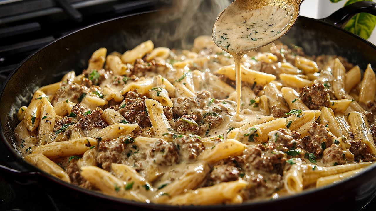 Stovetop Creamy Ground Beef Pasta process