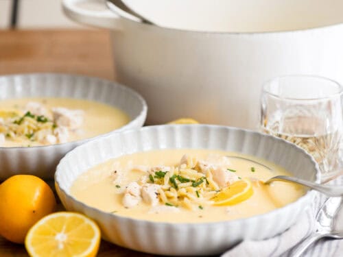 Avgolemono Greek Lemon Chicken Soup presentation