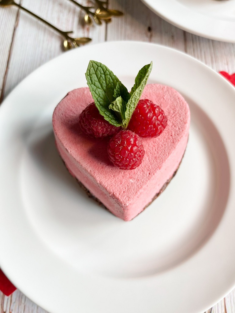 Heart Shaped Raspberry Mousse with a Brownie Base