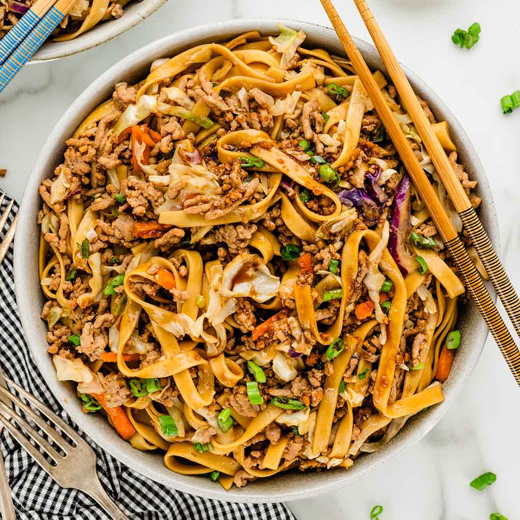 Cozy Potsticker Noodle Bowls presentation