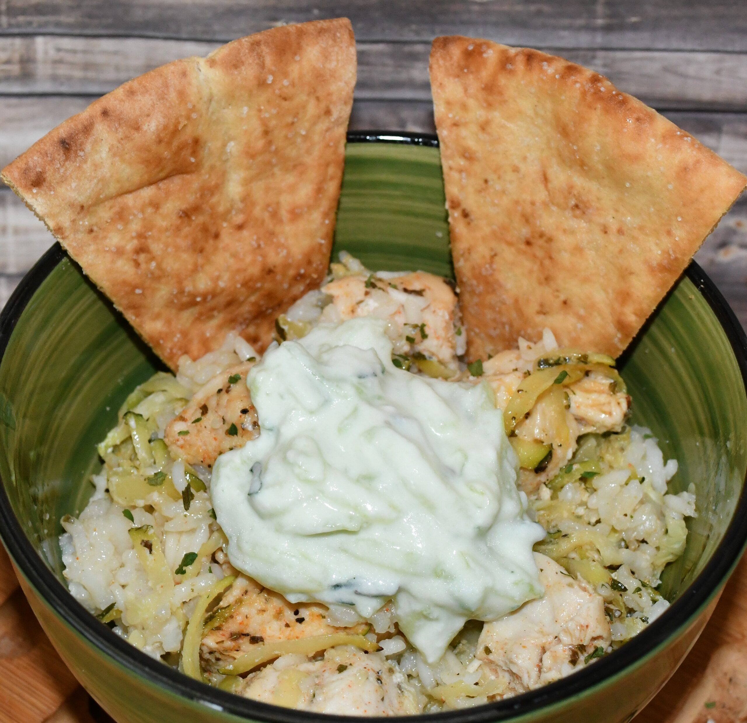Dump and Bake Chicken Tzatziki with Rice